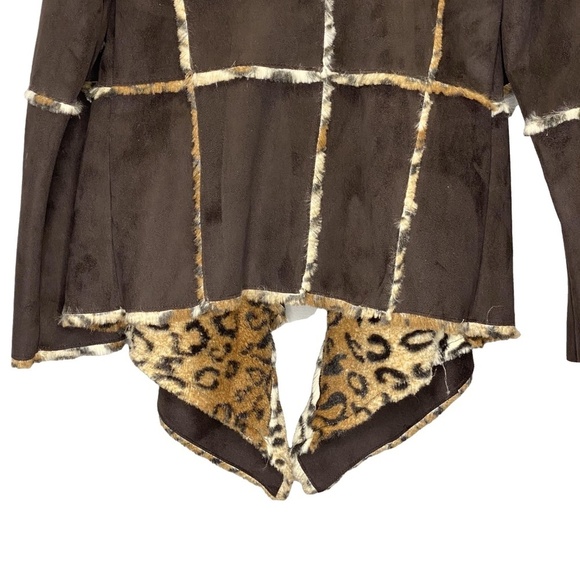 DOLCE CABO Leopard Print Brown Faux Fur Mobwife Waterfall Open Jacket S EUC - Picture 7 of 16